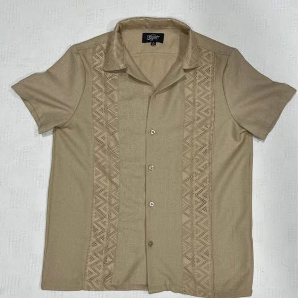 Eighty Eight Men's Short Sleeve button up Collar Shirt Dark Beige size S